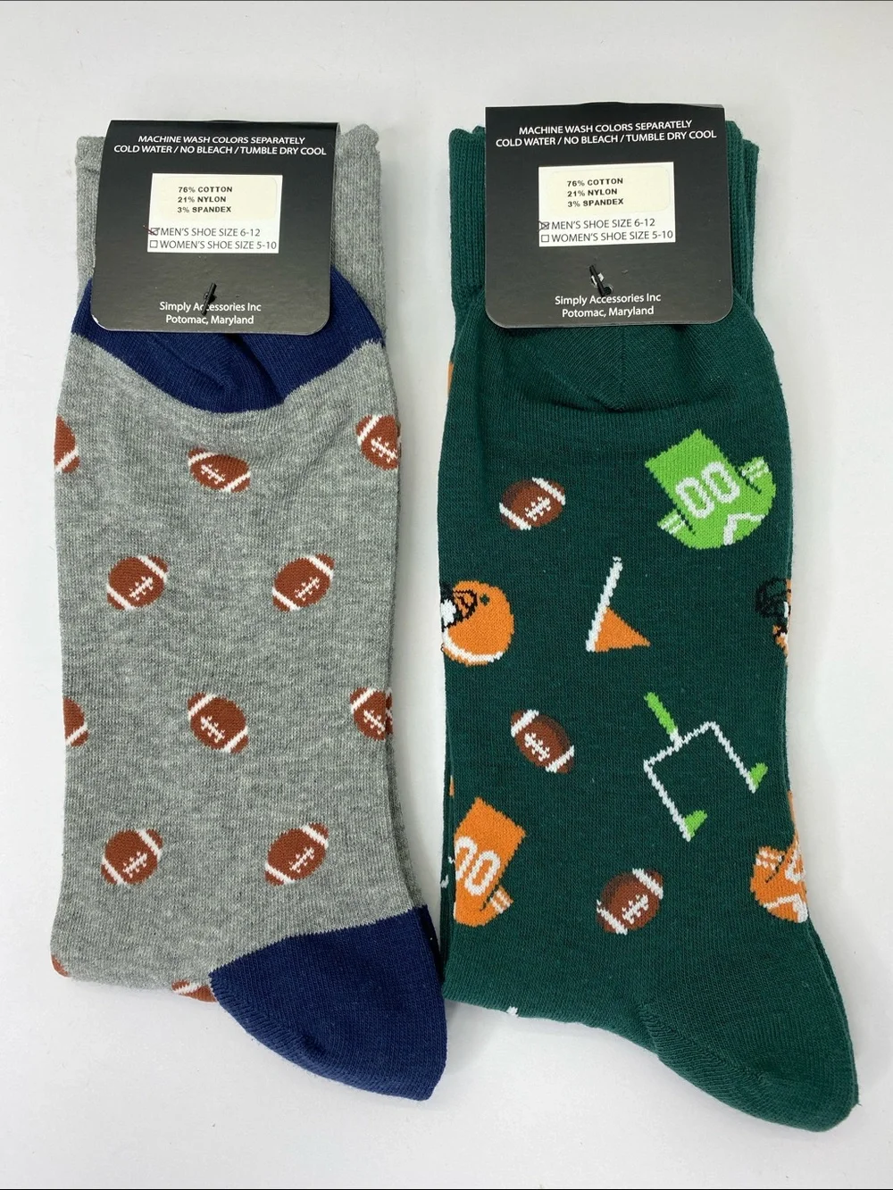 Simply Socks Men's Football Crew Socks - Gray & Green